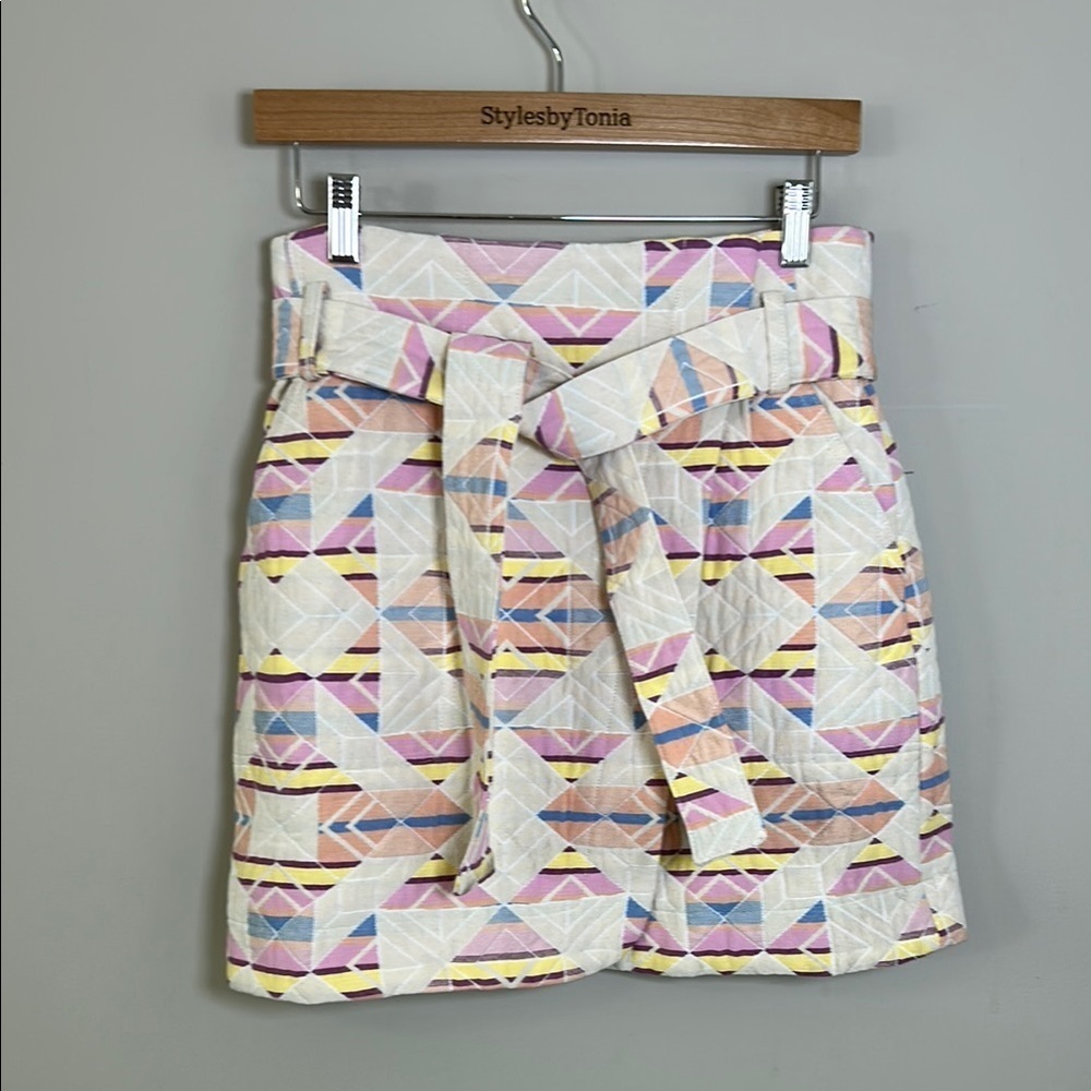 Sezane Jupe Leandra Jacquard Multicolor Skirt Wrap Tie Belt Sz US 6 NEW